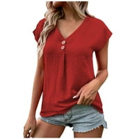 Ženski ljetni kratki rukav ležerni ruched labavi fit v v bluza izrez košulja čvrstog gumba Izlazite iz tunike Tee