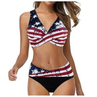 Ženska američka zastava bikini setovi dva kupaća kupaca V rect visoke struk plave zvijezde patriotski