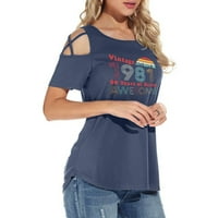 Gotyou Proljeće Vrhovi Modni ženski tiskani okrugli vrat majica casual pulover Loose Tops Navy XL
