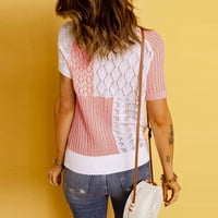 Ženski vrhovi Ženski ljetni okrugli vrat Blokiranje u boji Knit šuplje majice kratkih rukava
