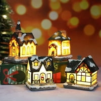Seoske kuće za božićne scene, LED božićni ukrasi Snow snežna kuća sa toplim bijelim laganim baterijama,