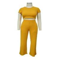 REJLUN Žene dvije outfit Solid Boja usjeva i pantalona elastična cisterna za struk i duge hlače udobne