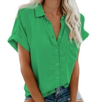 Qucoqpe ženski gumb usiju košulje kratki rukav bluze V izrez casual labave tunike pune boje tipova sa