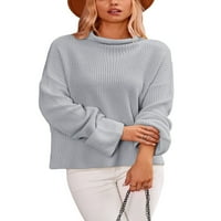 Diconna ženska jesenski zimski pleteni džemper s dugim rukavima visoki vrat podijeljeni hem pulover