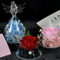 Angel sačuvane ruže u staklu vječne artifične ružne cvijeće figurice Valentinovo za vjenčanje božićni