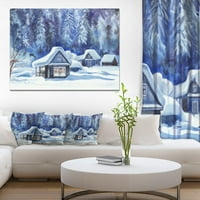 Art DesimanArt Plave zimske vikendice Pejzaž platno Art Print u. Široko u. Visok - ploča