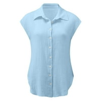 Ženski kratki rukav vrhovi za čišćenje ljeta Ženska vrhova Modna majica na gumbi Ženska V-izrez labava majica Bluza svijetla plava xxl