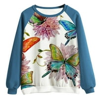 Na prodaju Poliester majica s dugim rukavima za žene Udobne proljeće Jesen patchwork ispisani okrugli