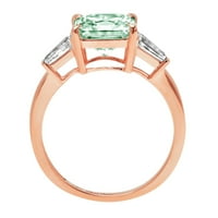 3CT Asscher Cut zeleni simulirani dijamant 14k ružičasti ružičasti zlatni gravirajući izjavu okupljaju