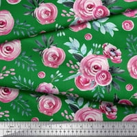Soimoi Zelena pamučna proizvodna od pamučna od lišća i ranunculus cvjetni dekor tkanini od tiskanog