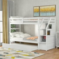 DokOler Twin-prekrivač sa dva kreveta sa dvostrukim krevetom sa dvostrukim veličinom i skladišnim stepenicama, bijelom bojom