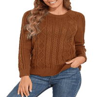PrettyGuide ženski džemper Crewneck kabel pletene pulover dugih rukava