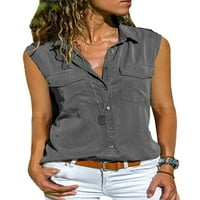 Ženske labave ljetne torbice Tuničke košulje, žene obične majice rever vrat Poslovni prednji džepovi