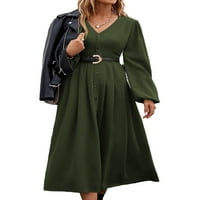 Ležerni čvrsti V vrat Line haljina dugih rukava Zelene ženske haljine s