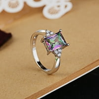 Waroomhouse modni prsten kvadratni rinestone s sjajem dugotrajnim hipoalergenim pozlaćenim ukrasom otporna na duginu Fau Topaz obećava prstenje za vjenčanje