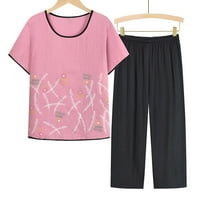 Qiaocaity Podudarni setovi za žene Ljeto pulover Printing Ležerne prilike Pink 3XL
