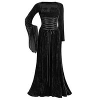 Ženska duga haljina Vintage dugih rukava Duljina duljine Elegantna haljina u obliku Elven trendi ugrađena