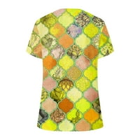 Ženski bluze Ženski V-izrez Cross šuplji kratki rukav Ispis majica Top Yellow XXXL