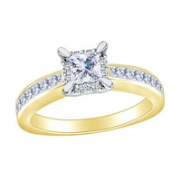 Carat Princess & Okrugli rez bijeli prirodni dijamantni kvadratni okvir zaručni prsten u 14K čvrstog