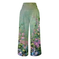 Yuwull posteljine hlače Žene Ljetne casual visoke struk široke pantalone za noge cvjetne ispise labave pantalone sa džepovima Summer Palazzo hlače