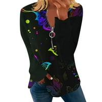 Yuelianxi ženska jesen i zimski okrugli vrat patentni patentni zatvarač dugih rukava u boji leptir majica