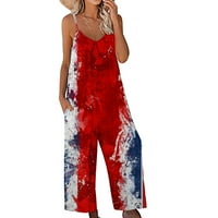 Ženske dame modne žene casual pridržani gumb na ramenu Sumpseits široka džepna noga hlače crvene veličine s