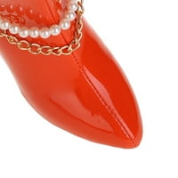 Ženske čizme cipele visoka peta Ležerna zima Fashion Glossy Pearl Lanac Čvrsta boja u šiljastim bočnim