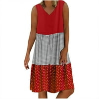 Ležerne ljetne haljine za žene kratke - patchwork prugaste točkice print v izrez bez rukava bez rukava