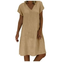 Ljetne haljine Jednostavna vrećica labava duljina koljena V-izrez kratki rukav košulje od pune boje
