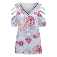 Ženski bluze s bluzom od tiskane bluze s vratom Slatke ženske plus ljetne majice kratkih rukava ružičaste