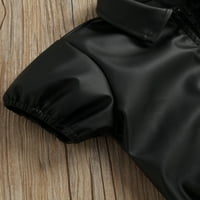 Biekopu Kids Girls Boys Outfit, crni kratki rukav navratnik sa zatvaračem sa zatvaračem od kože + solidne