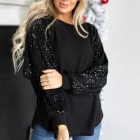 Bluza casual dugi rukav čvrsti vrhovi okrugli dekolte moda za žene crne s