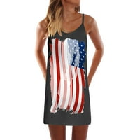 USMIXI Womens Dresses 4. dan 4. jula Spaghetti remen haljine modna američka zastava Ispis V-izrez bez