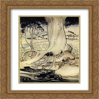 Arthur Rackham Matted Gold Ornate uramljena umjetnost Ispis 'Zmaj u šumi u blizini Dublin'