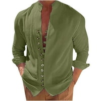 Puntoco Plus Veličina dugih rukava Muška pamučna posteljina majica Slim dugih rukava dugme za stop džep za majicu Majica Bluza Green 10