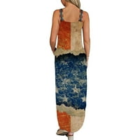 Haljina za žene Dan neovisnosti Štampana labava sandress dugačka haljina Crisscross bez rukava Maxi