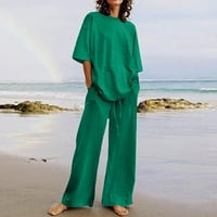 Pantalone za ženske hlače Hlače Hlače visoki struk Rise kratka ravna noga zelena 5xl