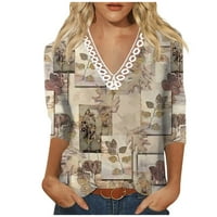 Apepal bluza od ženskih rukava s majicama V izrez casual bagesy bluza Žene vrhovi Khaki M