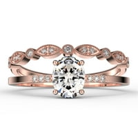 Prekrasna jedinstvena Art Deco 2. Karat Ovalni rez dijamantski prsten za angažman, klasični vjenčani prsten, jedan odgovarajući pojas u 10K čvrstim ružinim zlatom, poklon za njen, osnivački prsten, zvjezdice