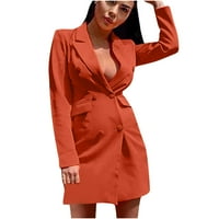 Blazerder haljina za žene obične kože dvostrukog grudi bluže začepljene kapute i jakne s dugim rukavima