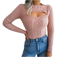 Ženski izrez CUTOUT CREW kamen za obrezivanje džemperi Ležerne prilike s dugim rukavima Slim Fit Solid Boja pulover Strover Jumper Pink M