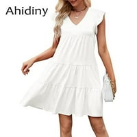 Ahidin bijela haljina V izrez ženske haljine ruffles
