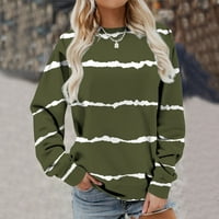 Žene ležerne majice s dugim rukavima prugasto štampane udobne tučinske pulover vrhove posade za vrat pad ramena opuštene fit dukseve vojska zelena xxl