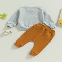 Qinghua Toddler Baby Boy Fall Outfits dugih rukava Pie & Pismo Ispis Dukserice + hlače Odjeća Siva 12