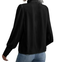 Ženska bluza vrhovi štanda izrez za rupu s rukavima u traku crna l