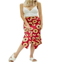 Dmagnates ženska srednja suknja s visokim strukom Cvjetni a-linijski suncokret elastični struk šifon