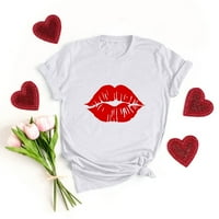 Prodaje zaljubljene majice za žene okrugli vrat Pulover kratki rukav majica Valentine crvena grafika za usne Print Tops Parovi Modna dukserica Žene Comfy bluza White S