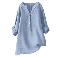 Plus veličine klirence bluza Ženska V-izrez dugih rukava labav gumb Pamuk i posteljina tunička košulja