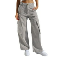 Ženska solidna boja Više džepa traperice Ležerne hlače Žene plus veličine Hlače elastične struke Jean