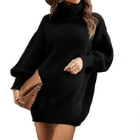 Ženski džemper haljine casual dugih rukava Crni l
